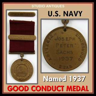 WW2 Named US NAVY GOOD CONDUCT MEDAL Joseph Peter Sachs 1937 + 2nd 3rd 