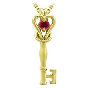   Gold and Created Ruby Love Knot Key Pendant Vishal Jewelry Jewelry