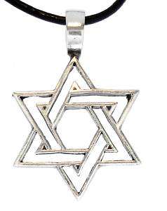 STAR OF DAVID Silver Pewter Pendant Leather Necklace  