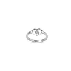 Child   Dainty Silver Heart with CZ Crystal and April Birthstone Ring 