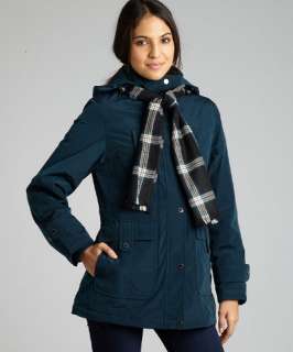 London Fog dark teal water resistant hooded jacket with scarf