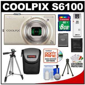 Nikon Coolpix S6100 Compact Digital HD Camera Kit Silver 16MP Kit USA 