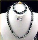 8mm Black Akoya Pearl Necklace Bracelet Earring Sets  
