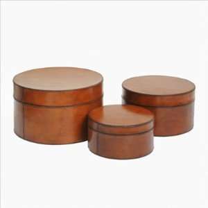   / HG516B Barristers Round Nested Boxes (Set of 3) Leather Brown