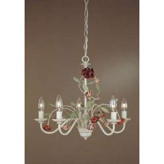   Chandelier Lighting Fixture, Ivory, Red, Pale Green Leaves  