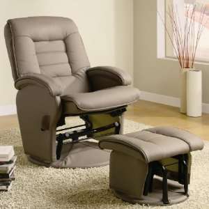  Recliner Beige Leatherette Glider w/Ottoman by Coaster 