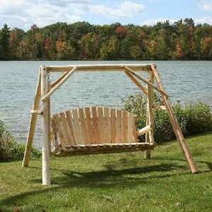   Mills White Cedar Log Porch Swing & Stand Set Patio, Lawn & Garden