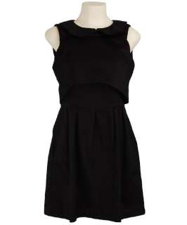 RARE Black Peter Pan Collar Open Back Cloth Mod LBD Skater Dress S 