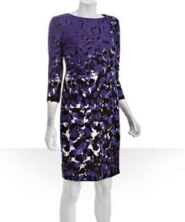   #314972901 purple ponte abstract print three quarter sleeve dress