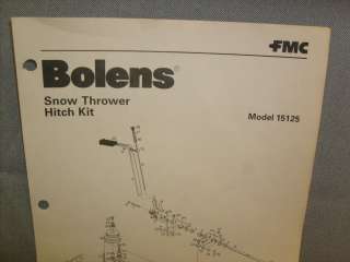 FMC BOLENS SNOW THROWER HITCH KIT PARTS LIST MODEL 15125  
