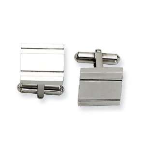    Mens Grooved Square Polished Stainless Steel Cufflinks Jewelry