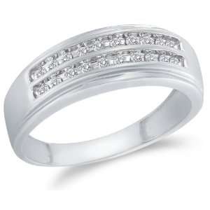 Size 12   10k White Gold Diamond Two Rows MENS Wedding Band Ring   w 