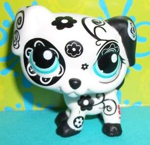Littlest Pet Shop~#1613 BLACK & WHITE FLOWER DALMATIAN PUPPY DOG~G146 
