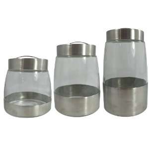   Canister Set With Stainless Steel Open Carry Handle Lids Kitchen