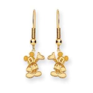  Disney Yellow Gold Waving Mickey Mouse Fishhook Earrings Jewelry
