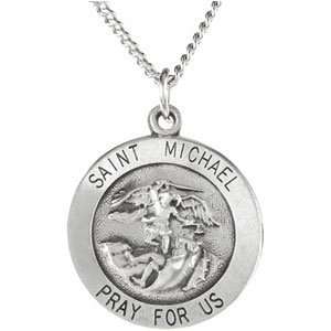  Sterling Silver 22.00 Mm St.Michael Medal W/ 24 Inch Chain 