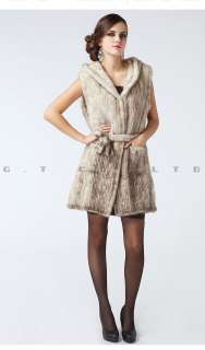   knitted mink fur hooded Vest waistcoat sleeveless clothes with pocket