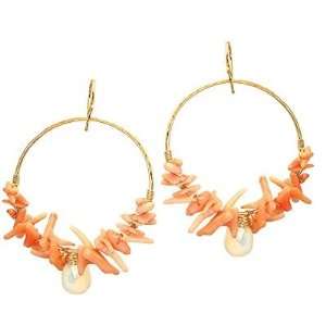  925 Sterling Silver Coral Moonstone Hoop Earrings Jewelry