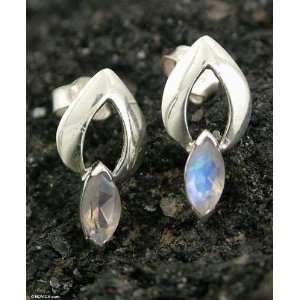   Sterling Silver and Moonstone Button Earrings, Anticipation Jewelry