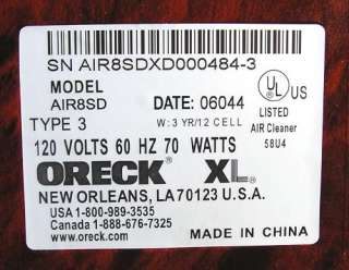 ORECK XL Signature AIR PURIFIER Type 3 Model AIR8SD Wood Grain  