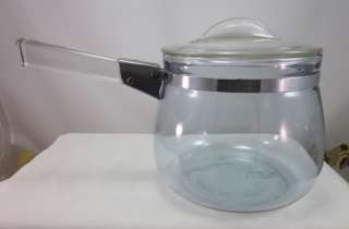Vintage Pyrex Flameware Blue Glass Saucepans w Lids & Handles 6 1/2 