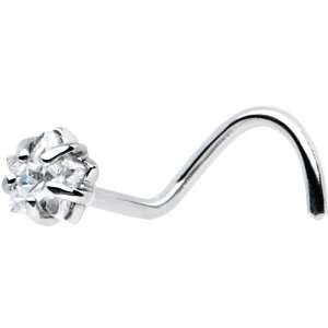    14K White Gold 3mm Clear Cubic Zirconia Star Nose Ring Jewelry