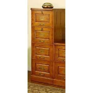 Oak Finish 4 Drawer Letter Size Vertical File Cabinet with Lock 