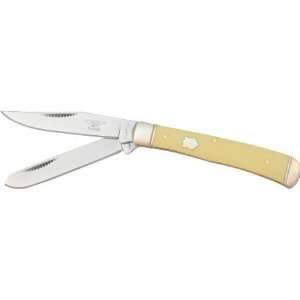   Old Yellow Trapper Knife with Yellow Smooth Synthetic Handles Sports