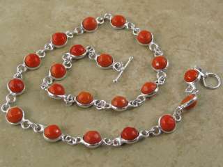 faceted tomato red coral __~~ silver necklace _17 inch_  