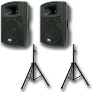   15 Molded PA Speakers with Tripod Speaker Stands Musical Instruments