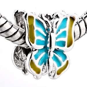  Pandora Style Bead Blue Butterfly Charm Bead Fits Pandora Bracelet 