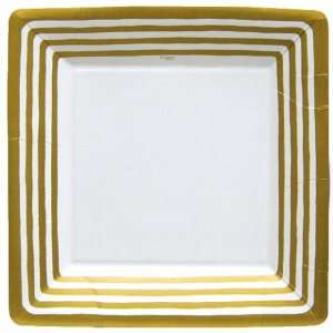    Gold Stripe Border 10 inch Square Paper Plate