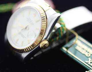 ROLEX LADIES TWO TONE DATEJUST WATCH WITH WHITE JUBILEE DIAL AND GOLD 