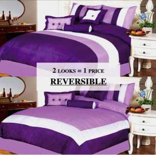 Pc Modern Reversible Satin Comforter Set Purple/White  