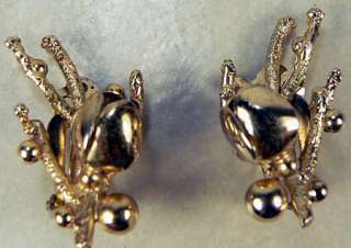 ESTATE Old Vermeil Sterling Flower Branch Clip Earrings  