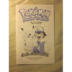  Pokemon Master Trainer 1999 Game Piece GAME INSTRUCTIONS 