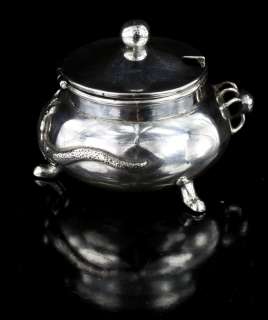   antique Chinese Spider & Lizard export silver mustard pot covered bowl