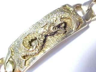 DRAGON ~ Vintage Sterling Silver Mens Bracelet ~ 9 1/4 x 1/2  
