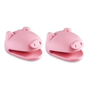   Pair of Pliable Silicone Pot Holder   Pink Pig