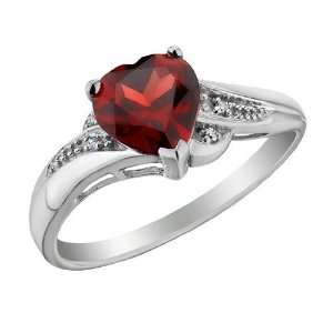  Garnet Heart Promise Ring with Diamonds 7/8 Carat (ctw) in 