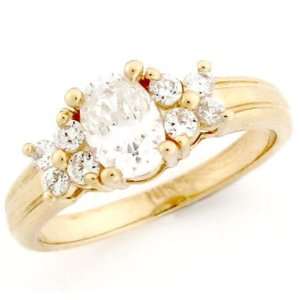  10K Solid Yellow Gold Oval CZ Promise Ring Jewelry
