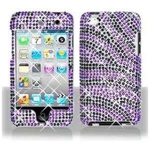  iPod Touch 4G Full Diamond Graphic Case   Purple/black Zebra 
