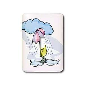 Florene Humor   Cartoon Man n Umbrella In Rain   Light Switch Covers 