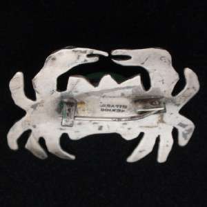 Crab Pin Vintage Sterling Silver & Malachite Mexico  