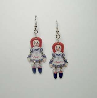 Raggedy Ann Doll Jointed Hook Plastic Earrings Crafted in America by 