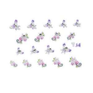  Purple Butterfly & Pink Floral Rhinestone Nail Stickers/Decals Beauty