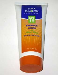 Max Block Sunscreen Sunblock Lotion W Aloe Vera SPF15  
