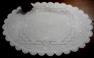december 2011 white linen runner doily hand embroidered white roses