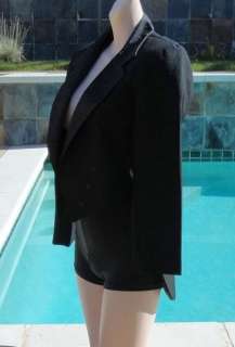 Skinny Fit Black Tuxedo Jacket with Tails Paisley Collar sz 14 Boys XS 
