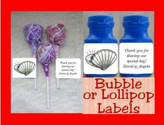 Wedding Shells Flowers Favors Lollipop or Bubble Labels  
